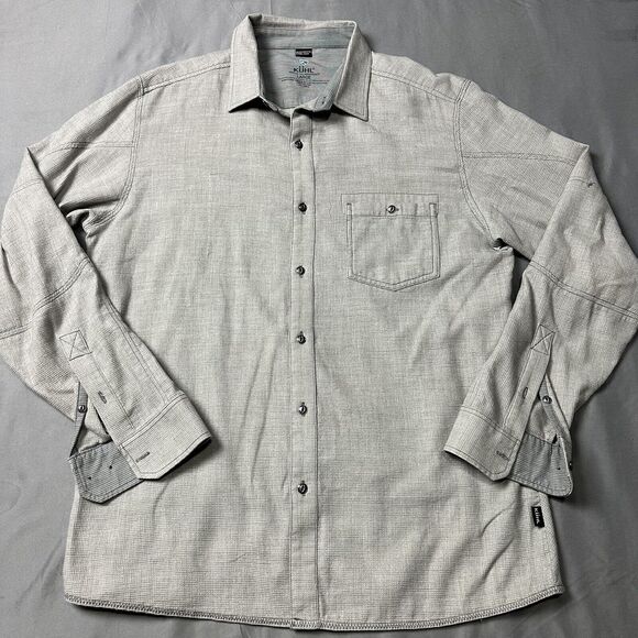 Kuhl Uproar Shirt Mens Large Gray 5 Panel Long Sleeve Cotton Nylon Button Up - Picture 1 of 13